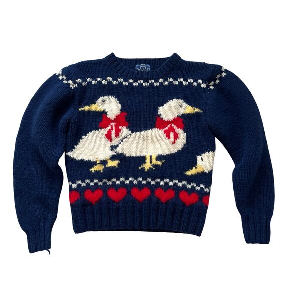 Vintage Woolrich Wool Duck Sweater Small Hearts Double Sided Cottagecore - Picture 1 of 6